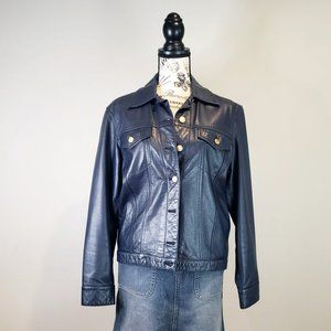 Ralph Lauren Navy Genuine Leather Jean Jacket  Sml